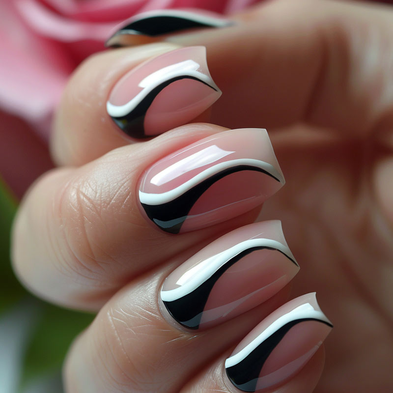 Nail art -Black and White curves