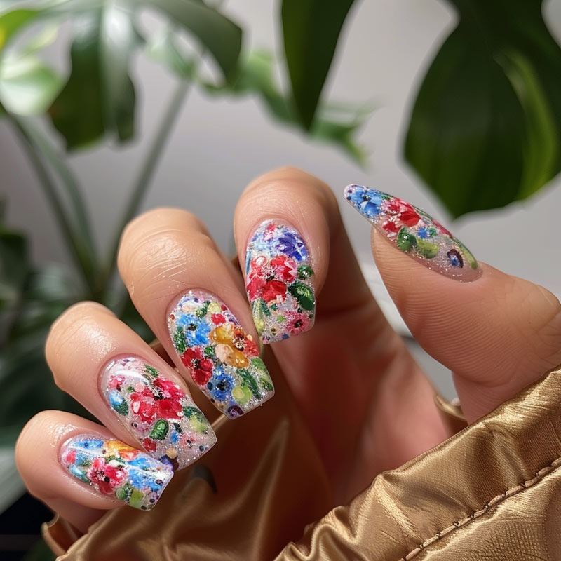 Nail art - Monet's Garden Floral Watercolor